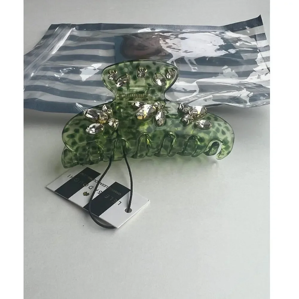 Lele Sadoughi 14k Gold Crystal Acetate Claw Clip Green NWT